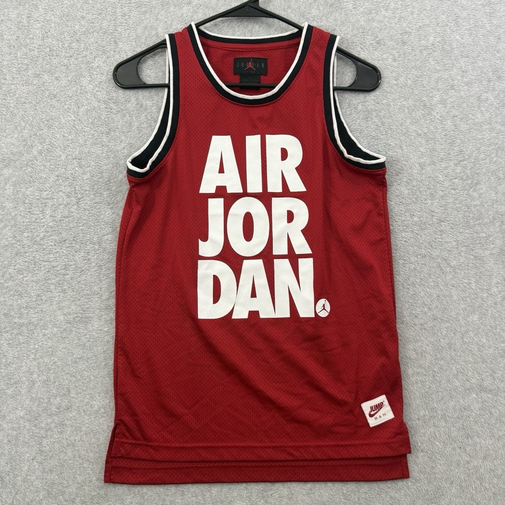 Air Jordan Jumpman Jersey Boys L Red White Mesh‎ Tank Gym Retro 12-13